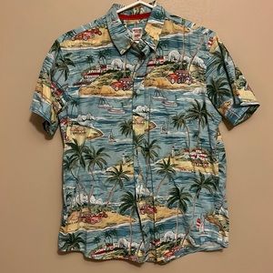 Beach Theme Button Up Short Sleeve Shirt (60)